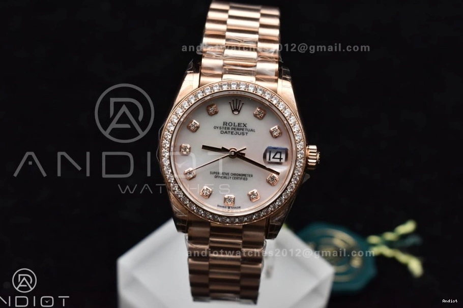 Full MOP 31 RG Sporty Sytle Diamond 551 Dial Case GSF Bracelet President On DateJust 278275 Ladies 316L Steel and 0704